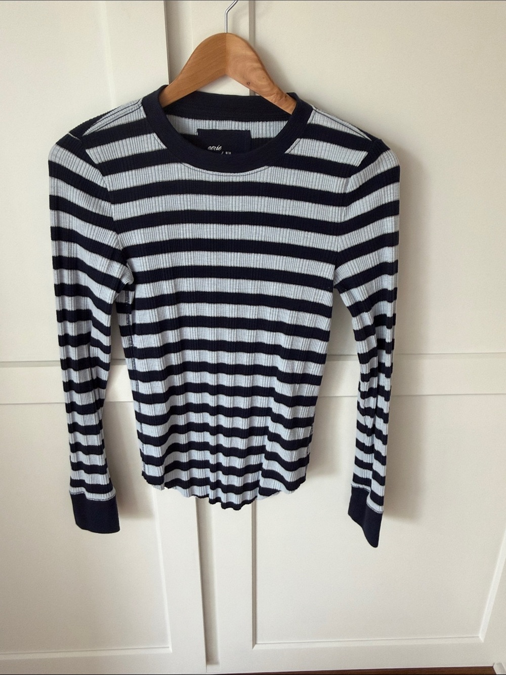 Aerie Women’s Striped Rib-Knit Crew Long Sleeve Shirt
